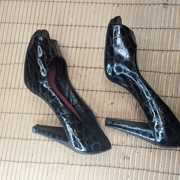 kate spade new york shoes black alligator embossed leather 4" heels open toe wom - Picture 6 of 11